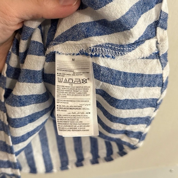 Old Navy Womens Medium Blue White Striped Linen Blend Strappy Sundress - Picture 2 of 5